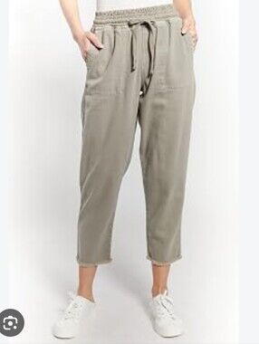 Dex Casual Elastic-Waist Cropped Pants - Taupe Sz S